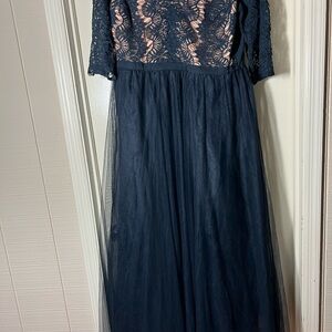 City Chic Navy and Pink Lace Maxi Dress NWT